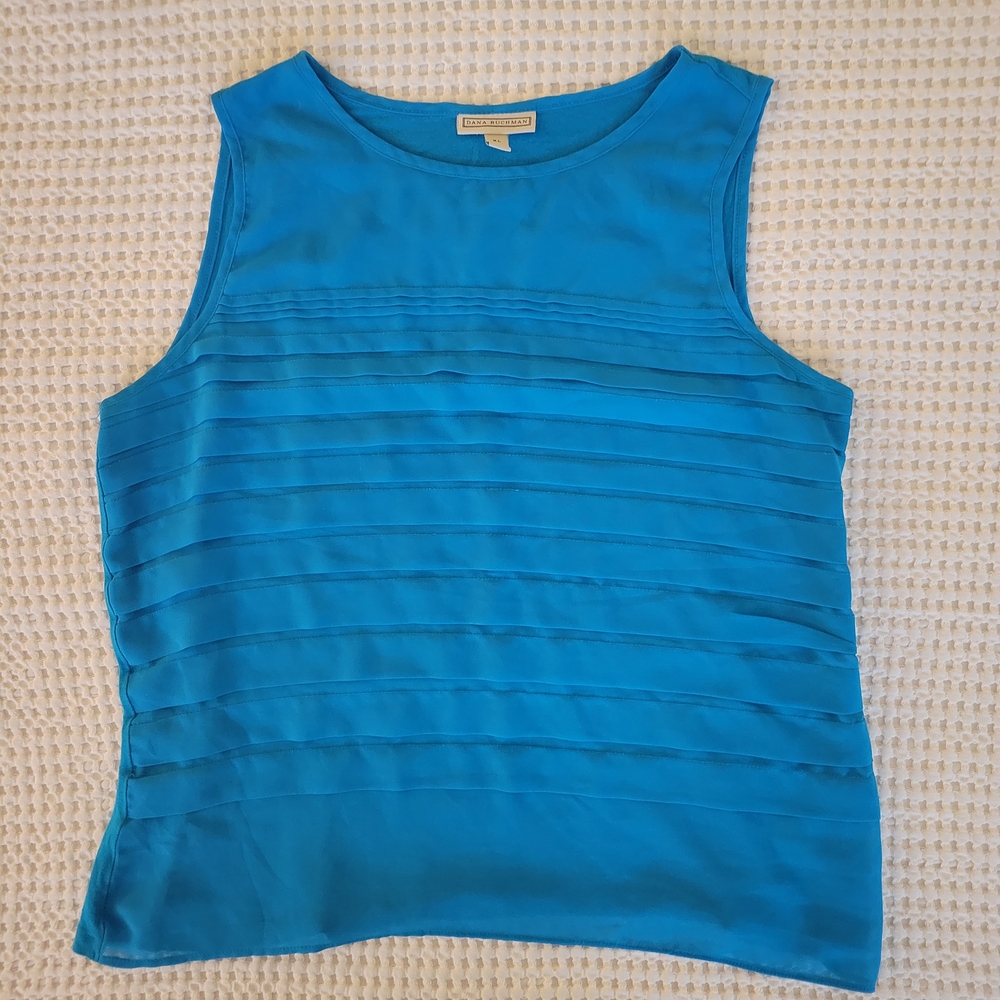 Dana Buchman Vibrant Blue Pleated Tank Blouse XL